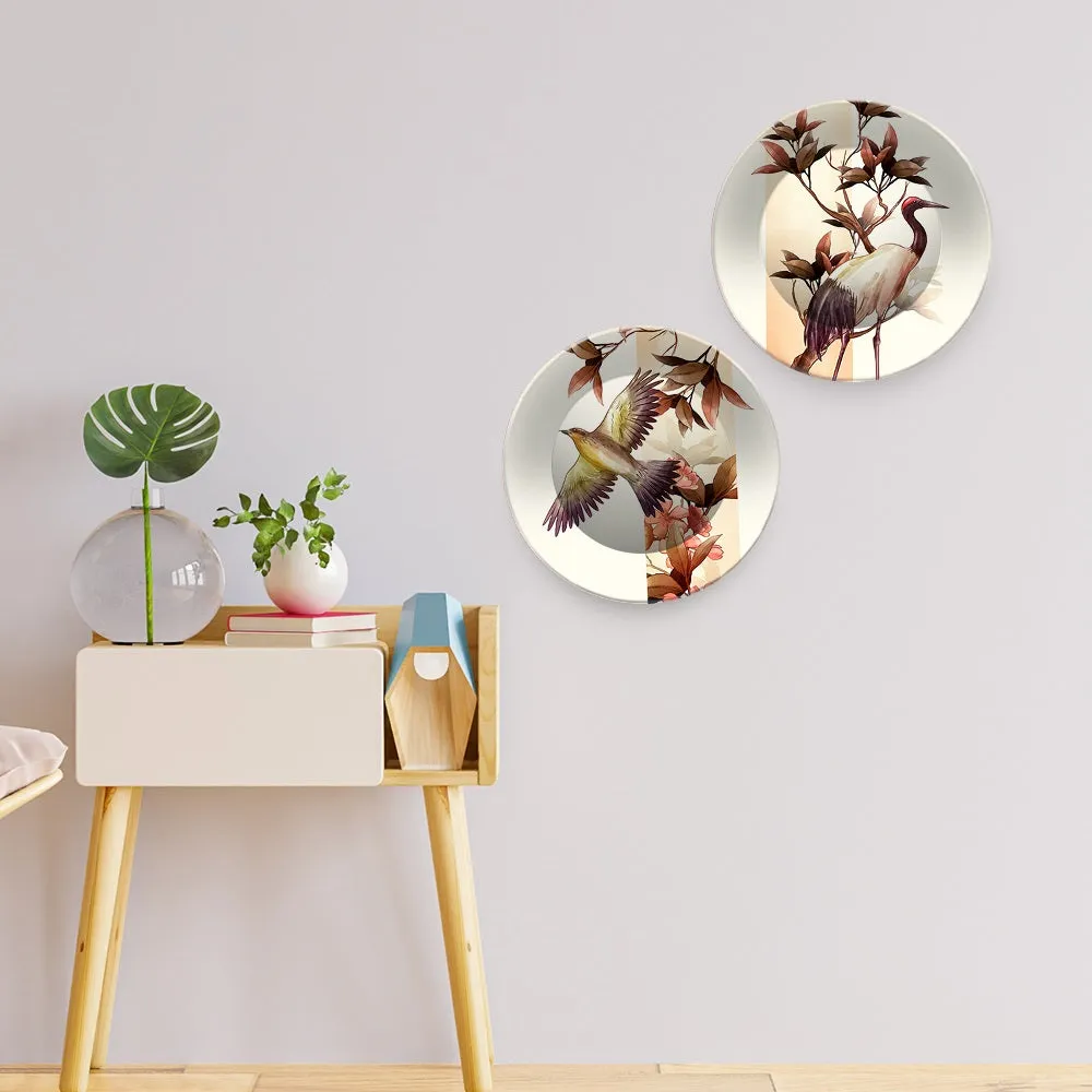 Beautiful Birds Design Art Hanging Plates of Two Pieces