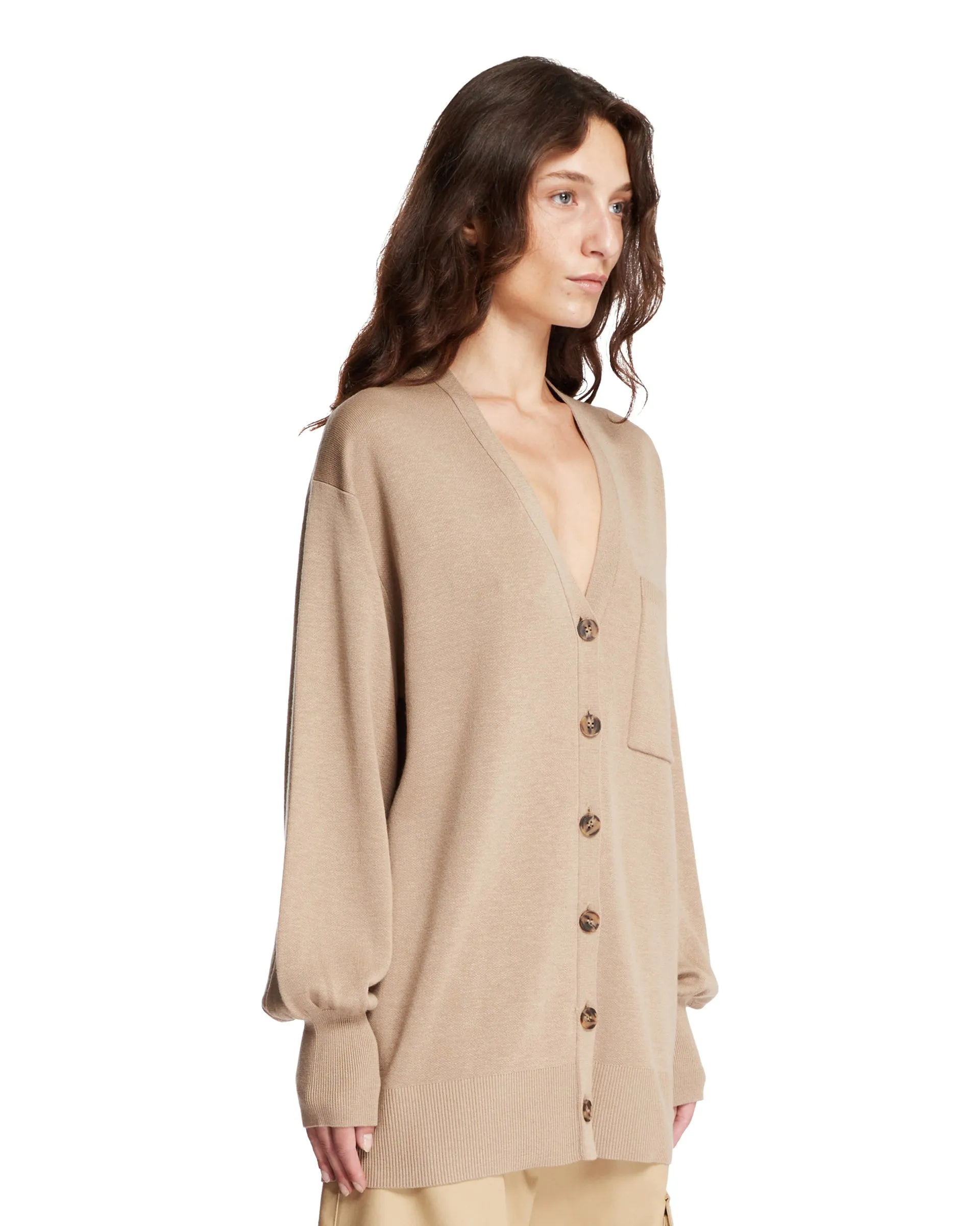 Beige Lyocell And Wool Cardigan