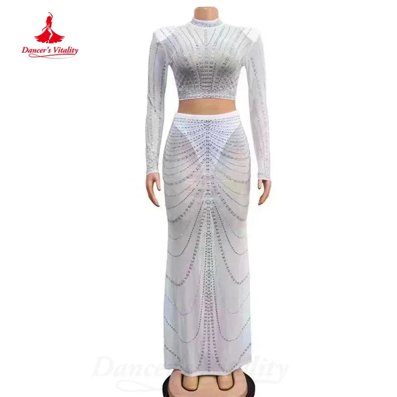 BellyDance Costume  Light Luxury Set Long Sleeved Top Wrap Buttocks Long Skirt 2pcs Women's Oriental Dance Performance Costumes