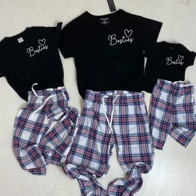 Besties Mini Logo Garland Matching White/Pink Pyjama Bottom Sets (MRK X)