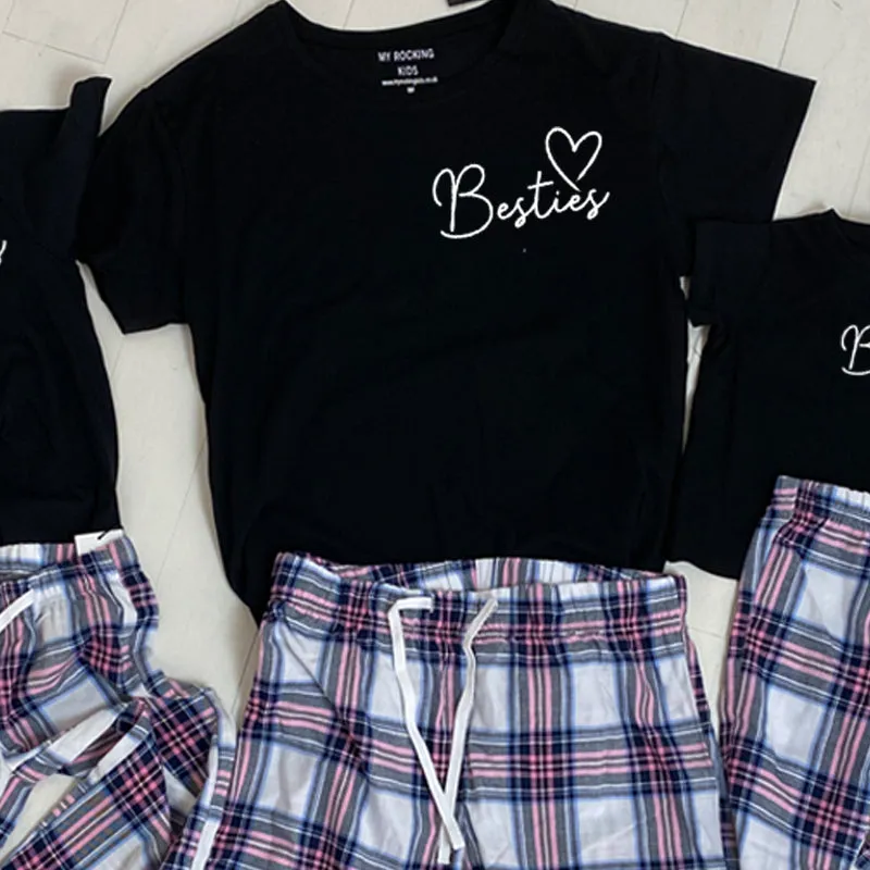 Besties Mini Logo Garland Matching White/Pink Pyjama Bottom Sets (MRK X)