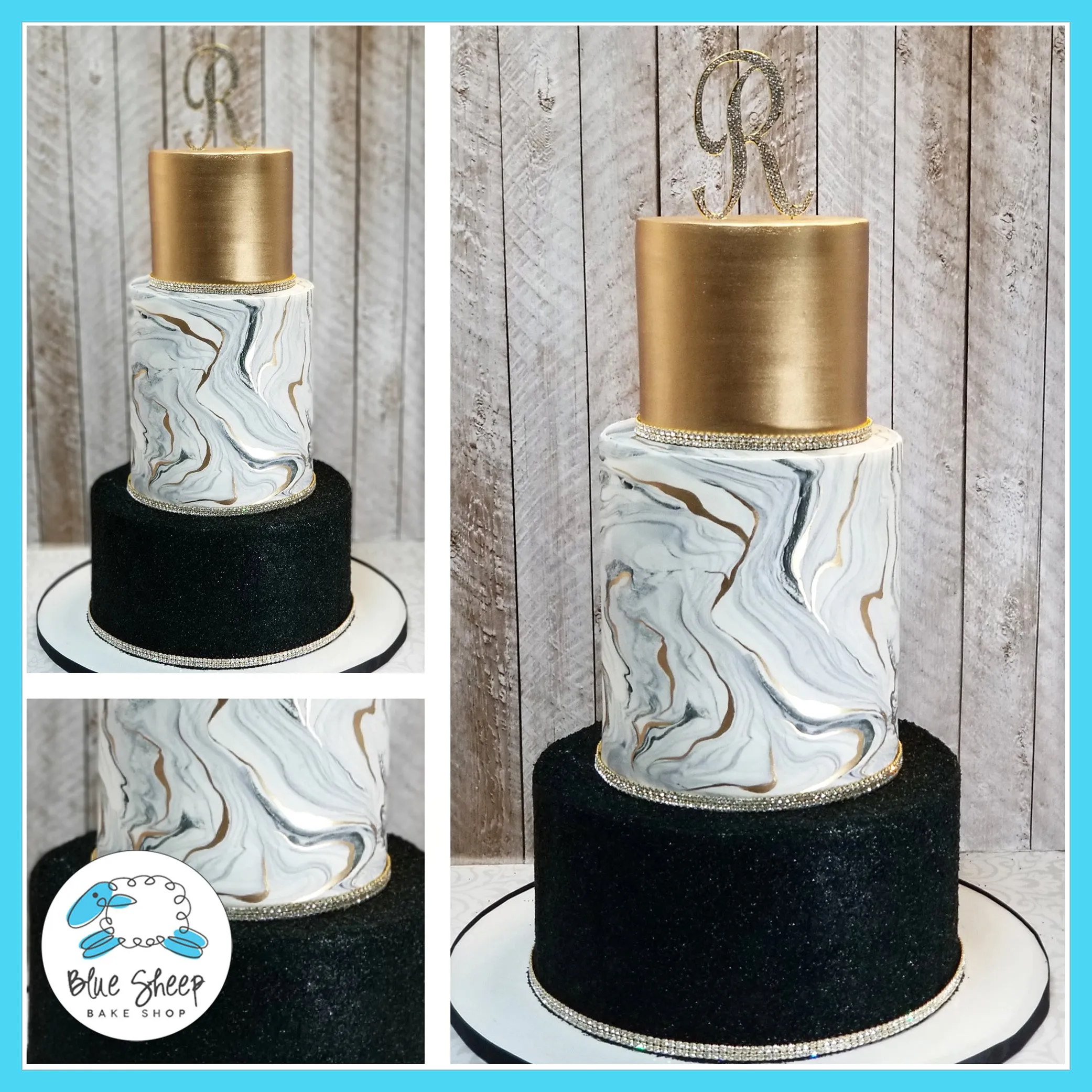 Black and Gold Marbled Wedding Cake