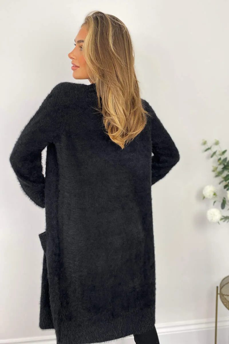 Black Fluffy Long Cardigan