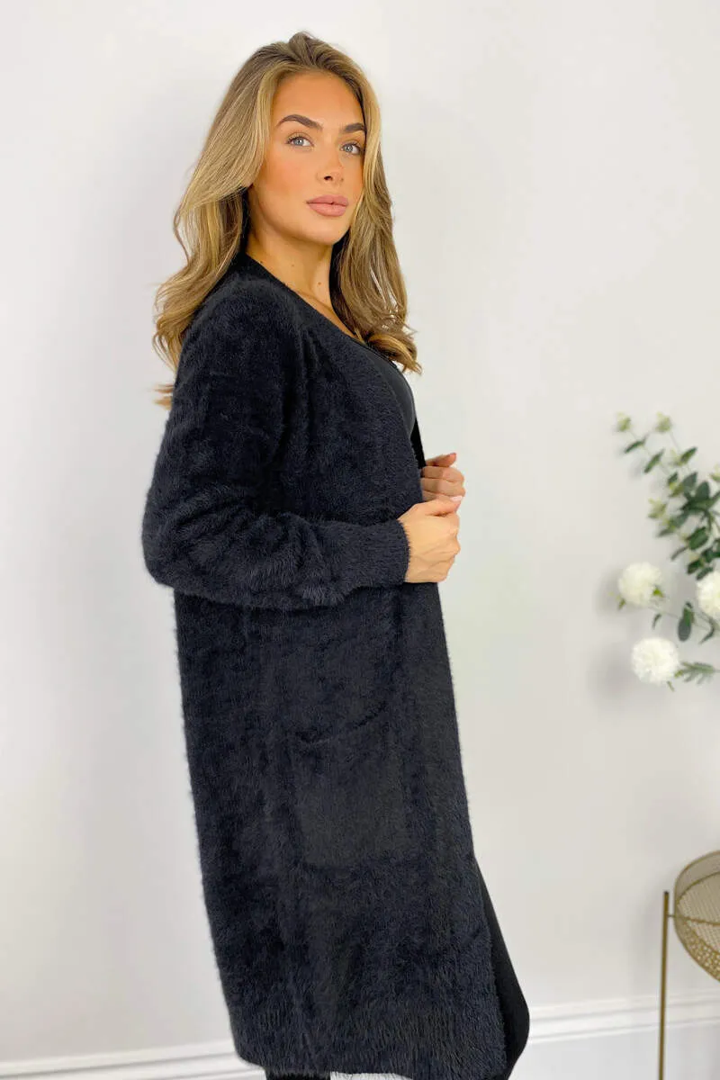 Black Fluffy Long Cardigan