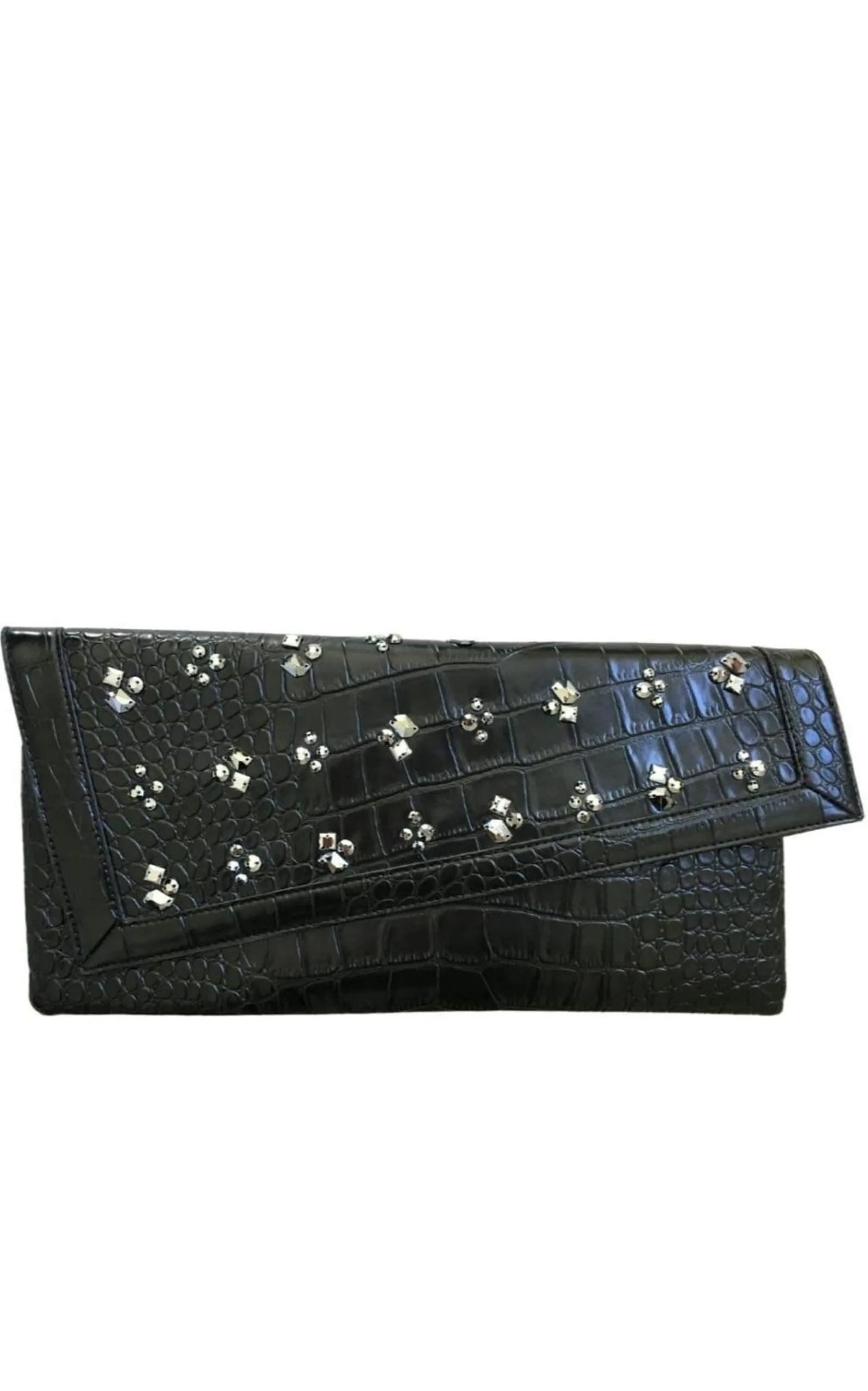 Black Leather Fold Over Clutch