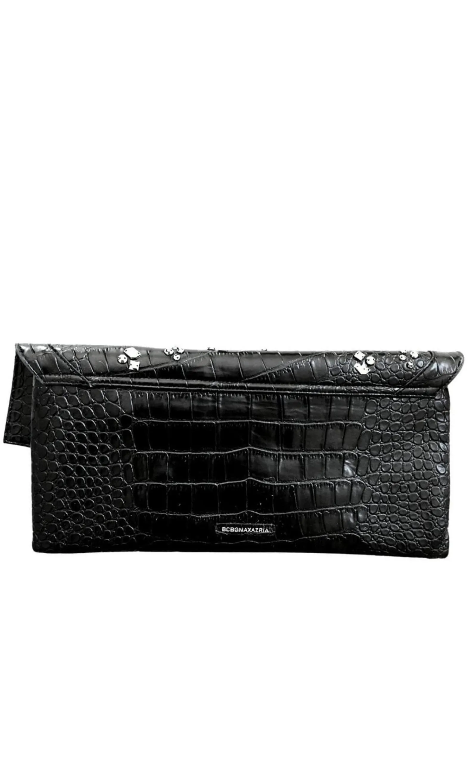 Black Leather Fold Over Clutch