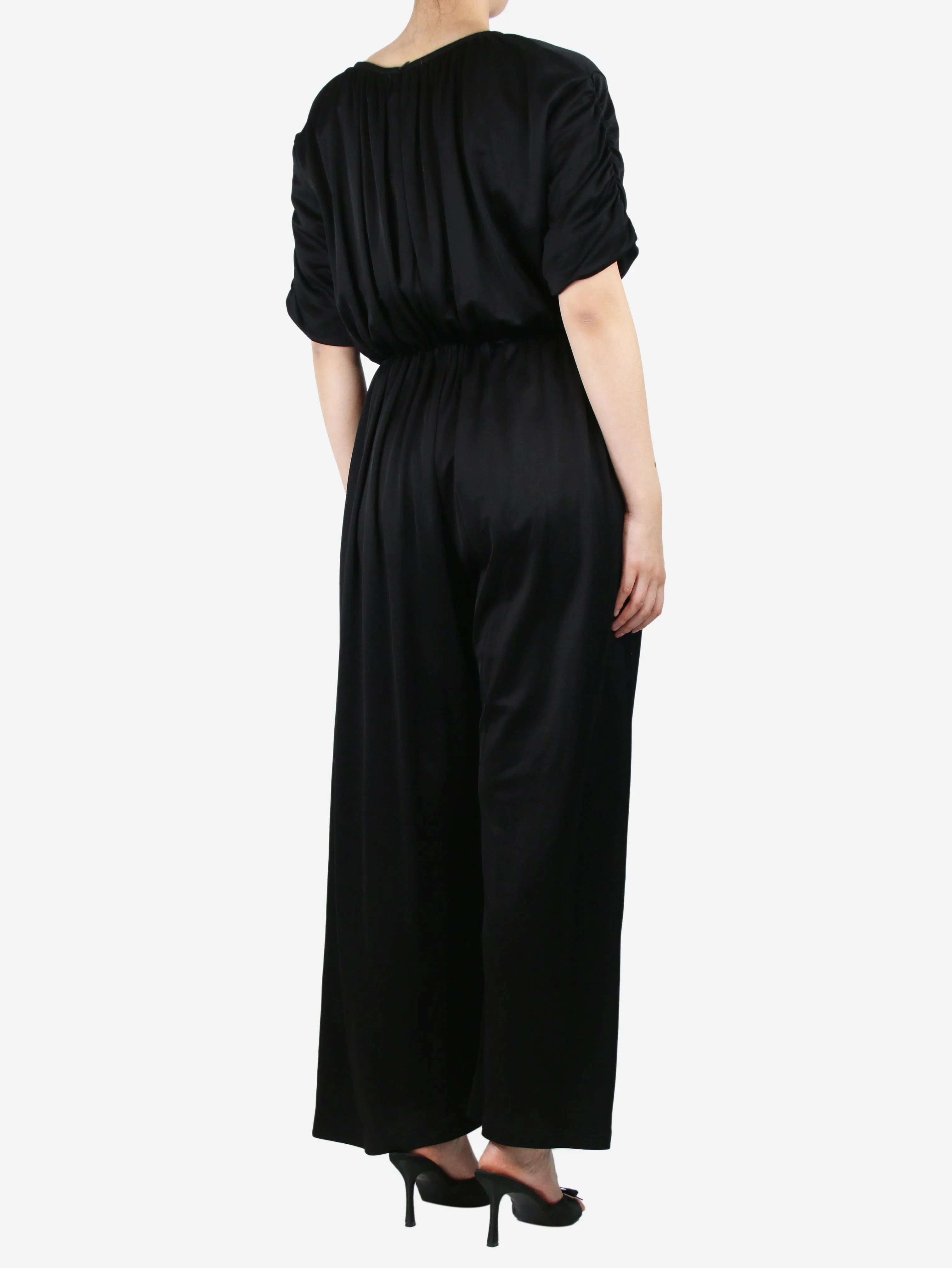 Black short-sleeved gathered jumpsuit - size S