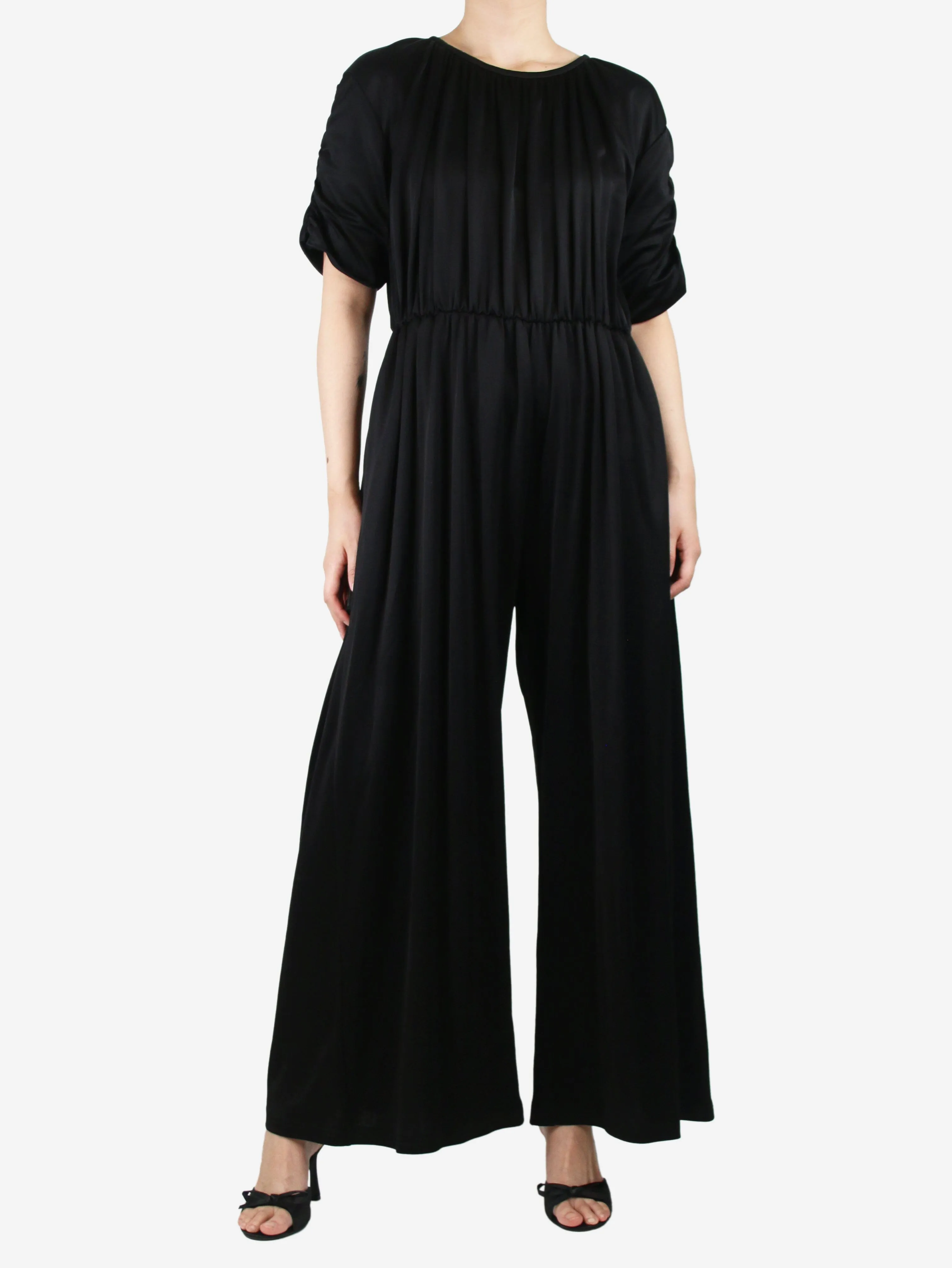 Black short-sleeved gathered jumpsuit - size S