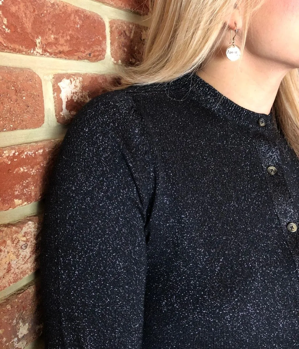 Black Sparkly Crew Neck Cardigan