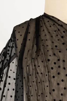 Black Velvet Dots French Silk Chiffon Woven