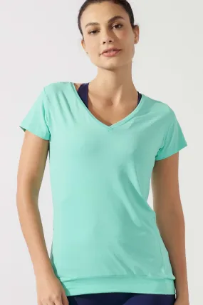 Blusa com Gola V Turquesa