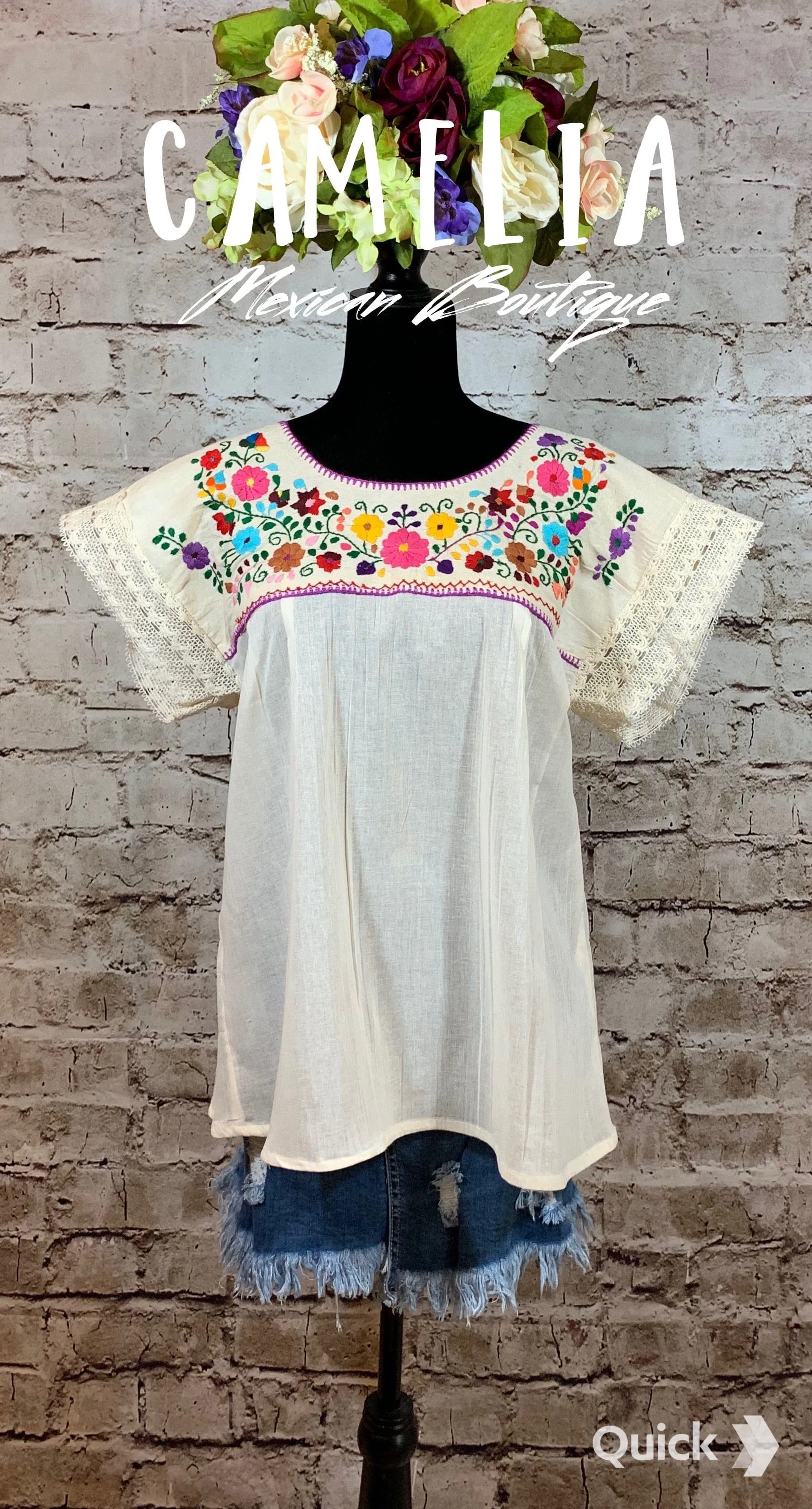 Boho Peasant Mexican Blouse Split Back Lace