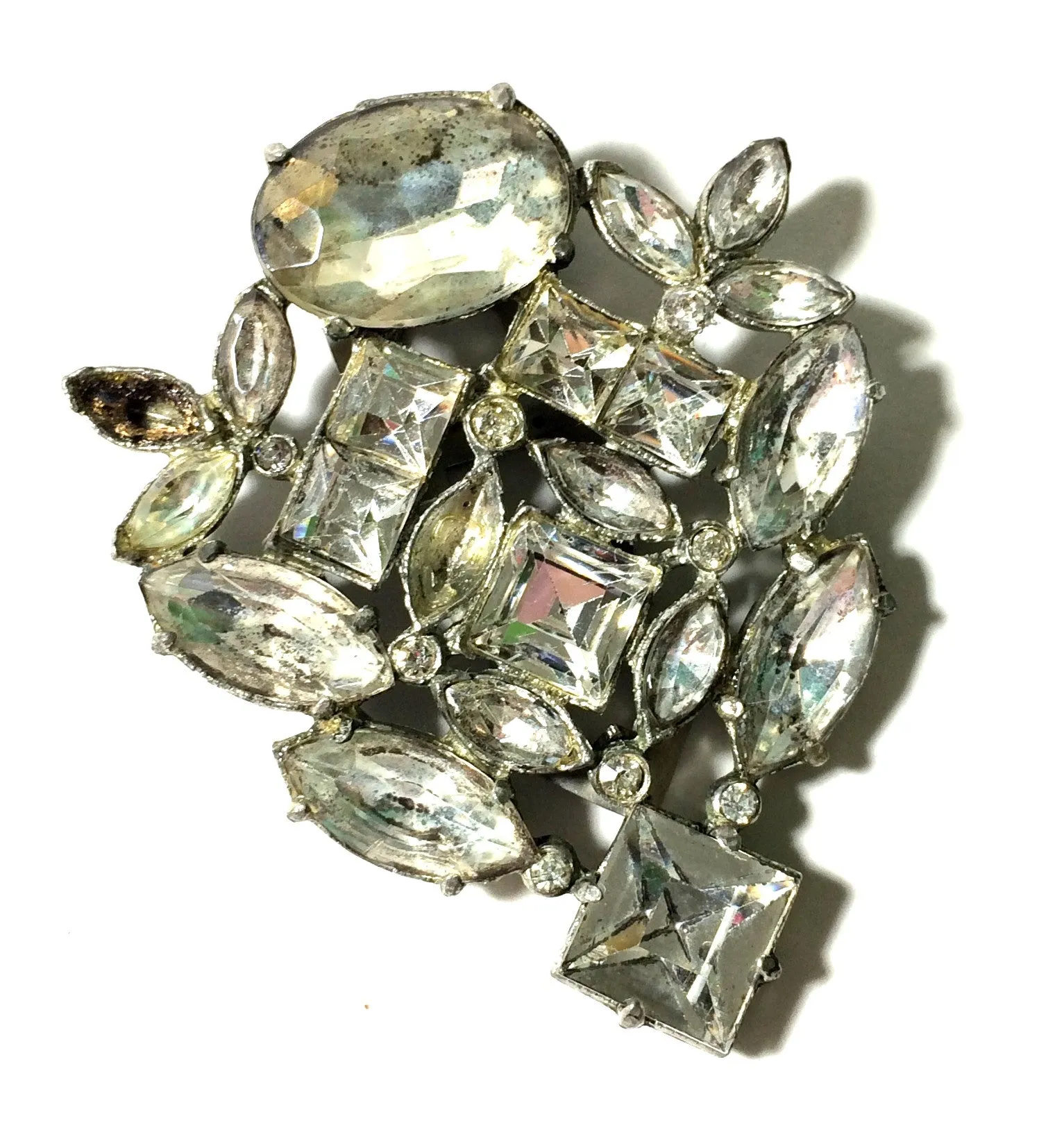 Bold Bright Clear Rhinestone Fur Clip circa 1940s