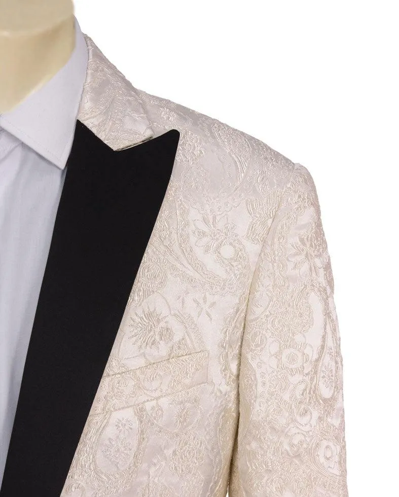 Boy's Ivory/Black Stylish Paisley Tuxedo Dinner Jacket