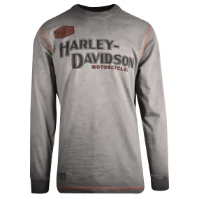 Branded  Men's T-Shirt Grey Distressed Iron Block Long Sleeve (S48)