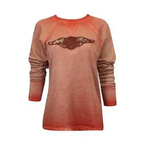 Branded  Women's Sweatshirt Red Gradient Wings Logo Embroidered Pullover