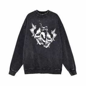 Broken Half Oni Mask Vintage Washed Sweatshirt