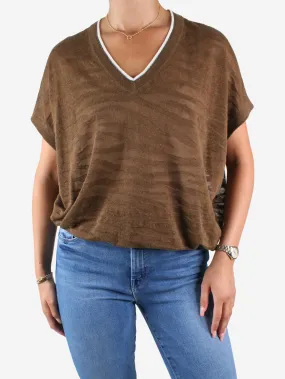 Brown sleevless v-neck jewel sweater - size M