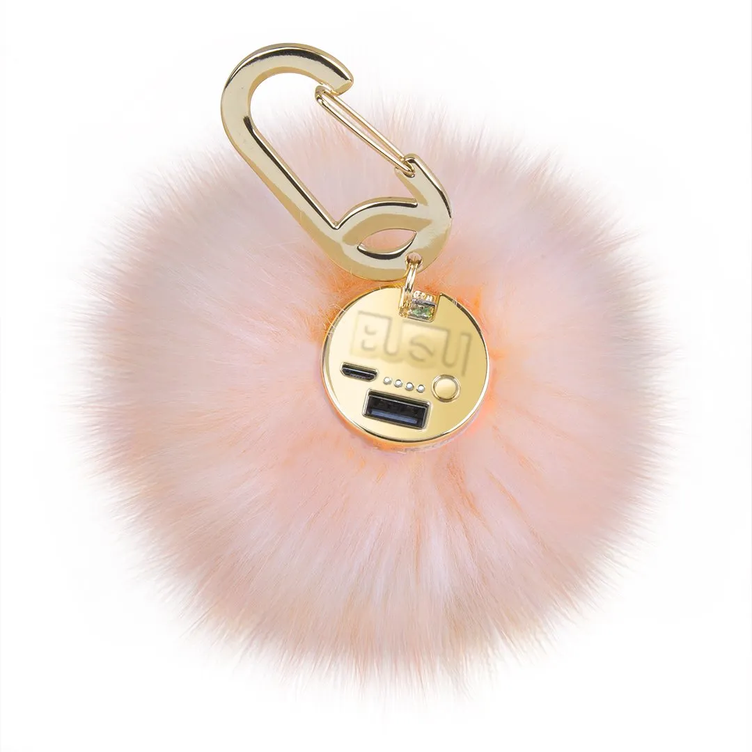 BUQU - POWER POOF- Purse Charm 2,500 mAh Power Bank (White & Pink)