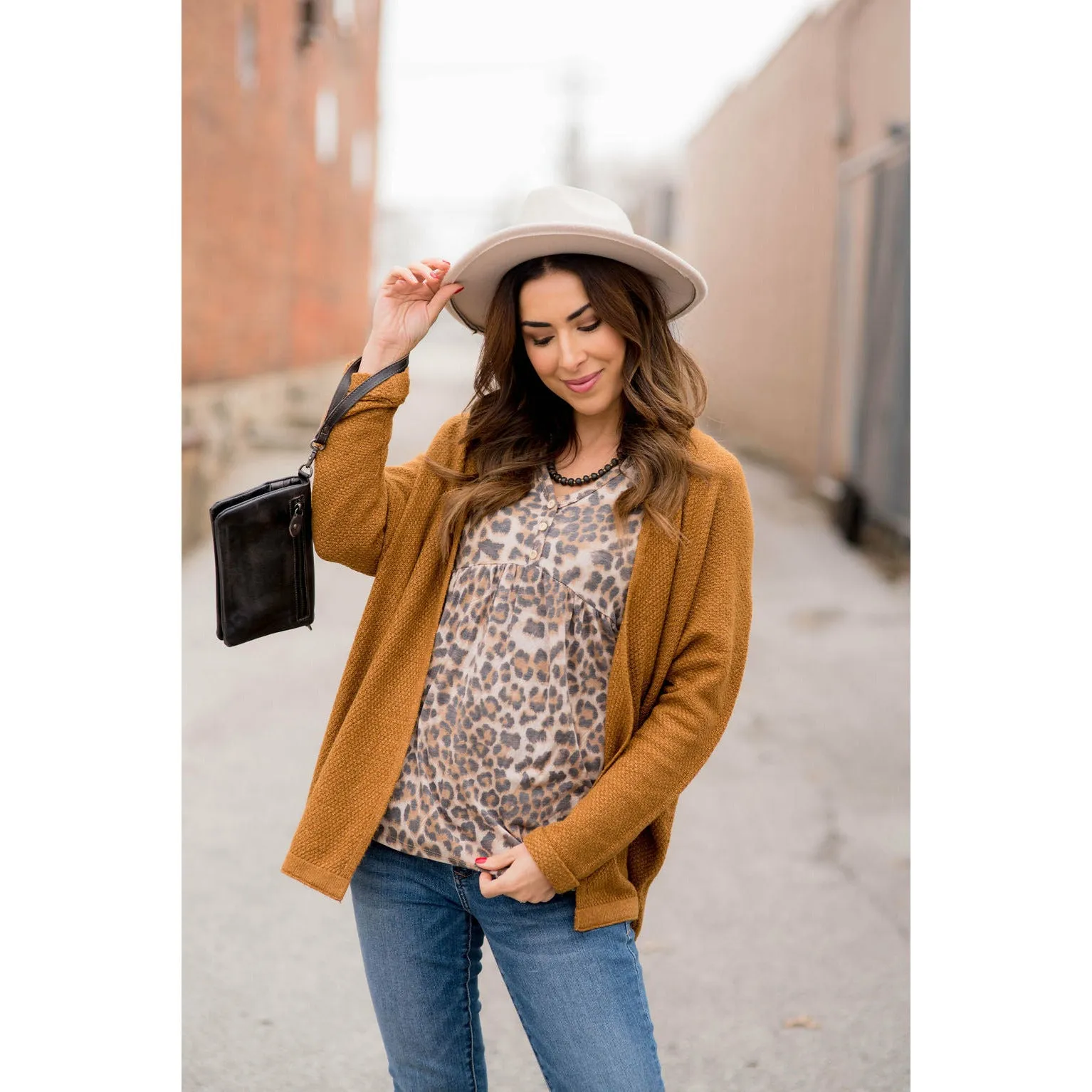 Button Leopard Peplum Blouse