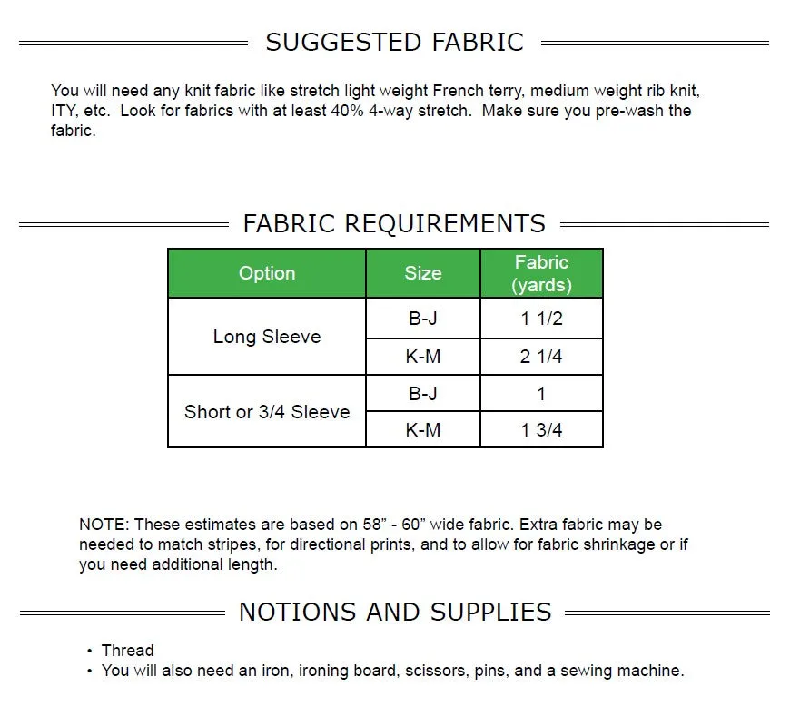 Cambria Top PDF Pattern Sizes B - M