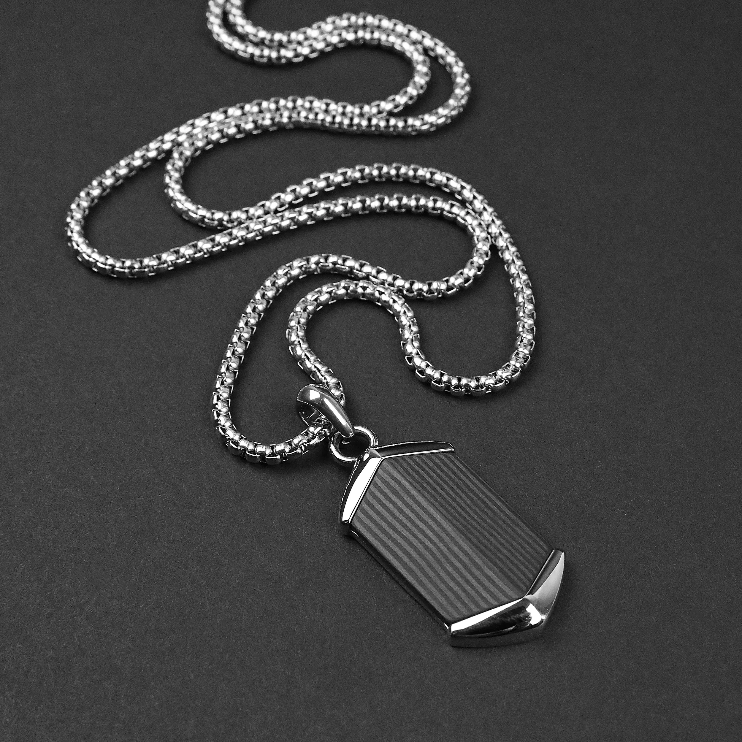 Carbon Obsidian Necklace - Silver x Black