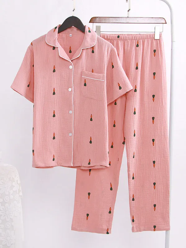 Carrot Print Couple Pajama Set