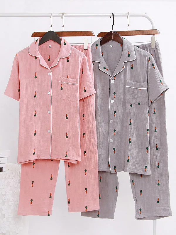 Carrot Print Couple Pajama Set