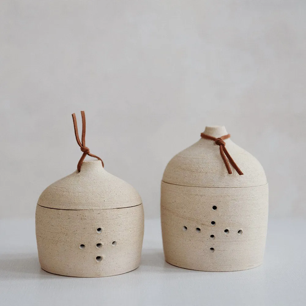 Ceramic Garlic Keeper - Leather Top