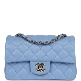 Chanel Mini Rectangular Flap Bag Light Blue Lambskin Light Gold Hardware