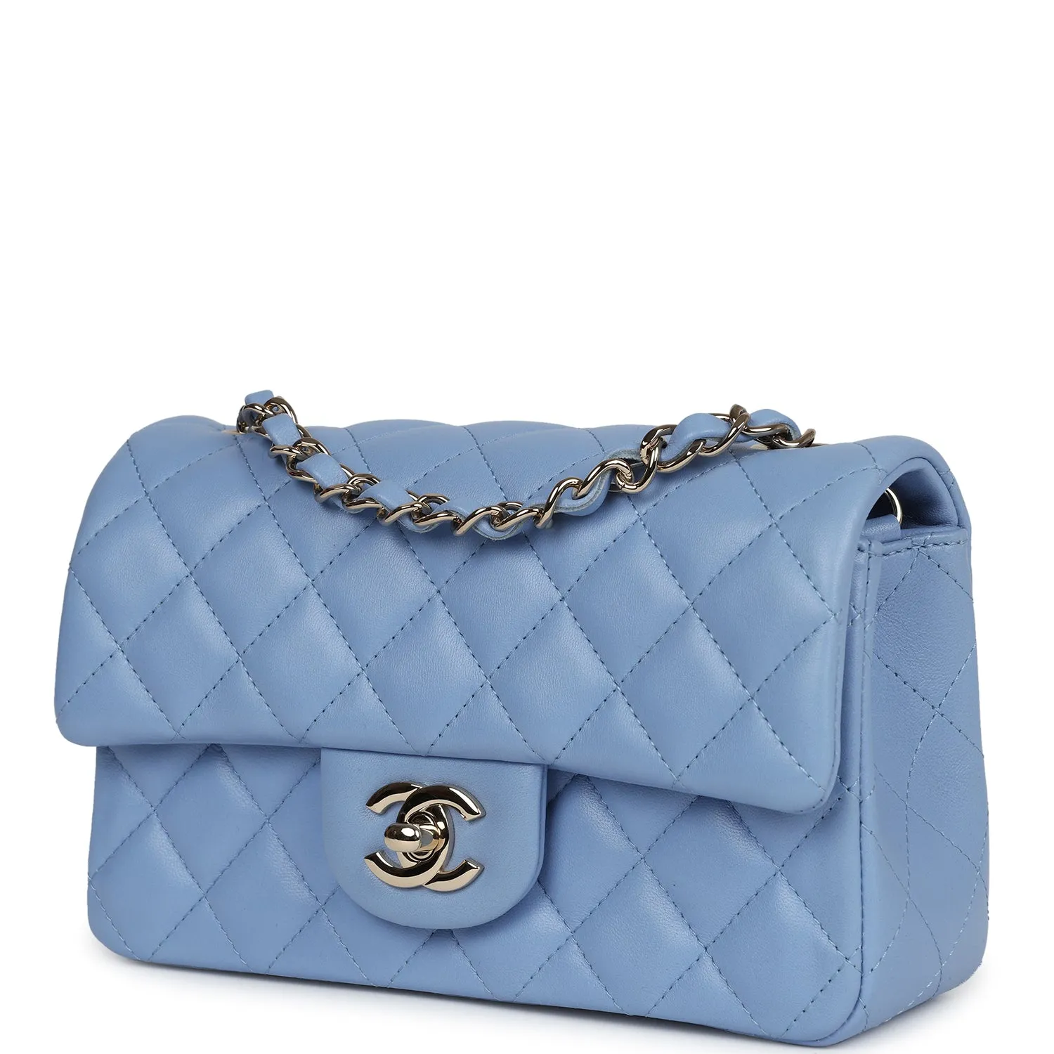 Chanel Mini Rectangular Flap Bag Light Blue Lambskin Light Gold Hardware