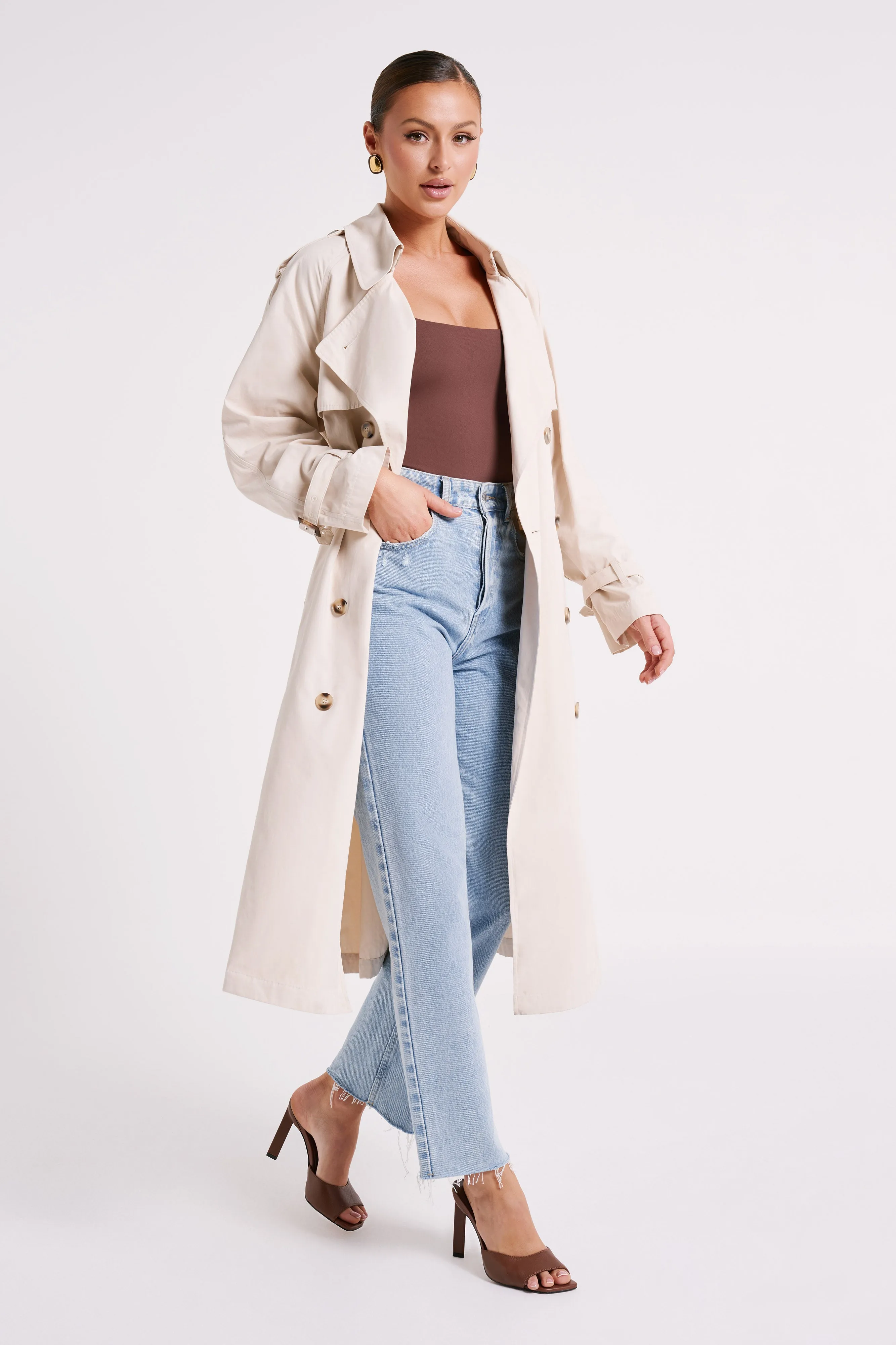 Channing Trench Coat With Belt - Cream