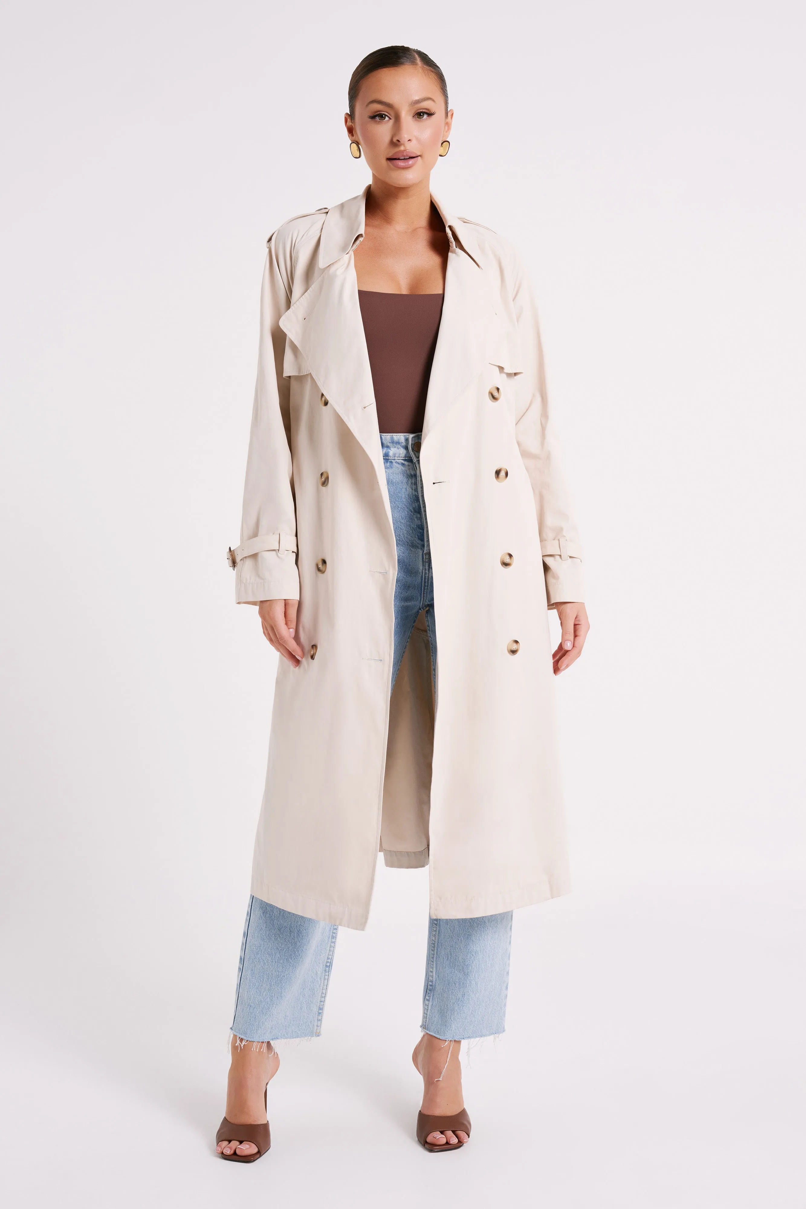 Channing Trench Coat With Belt - Cream