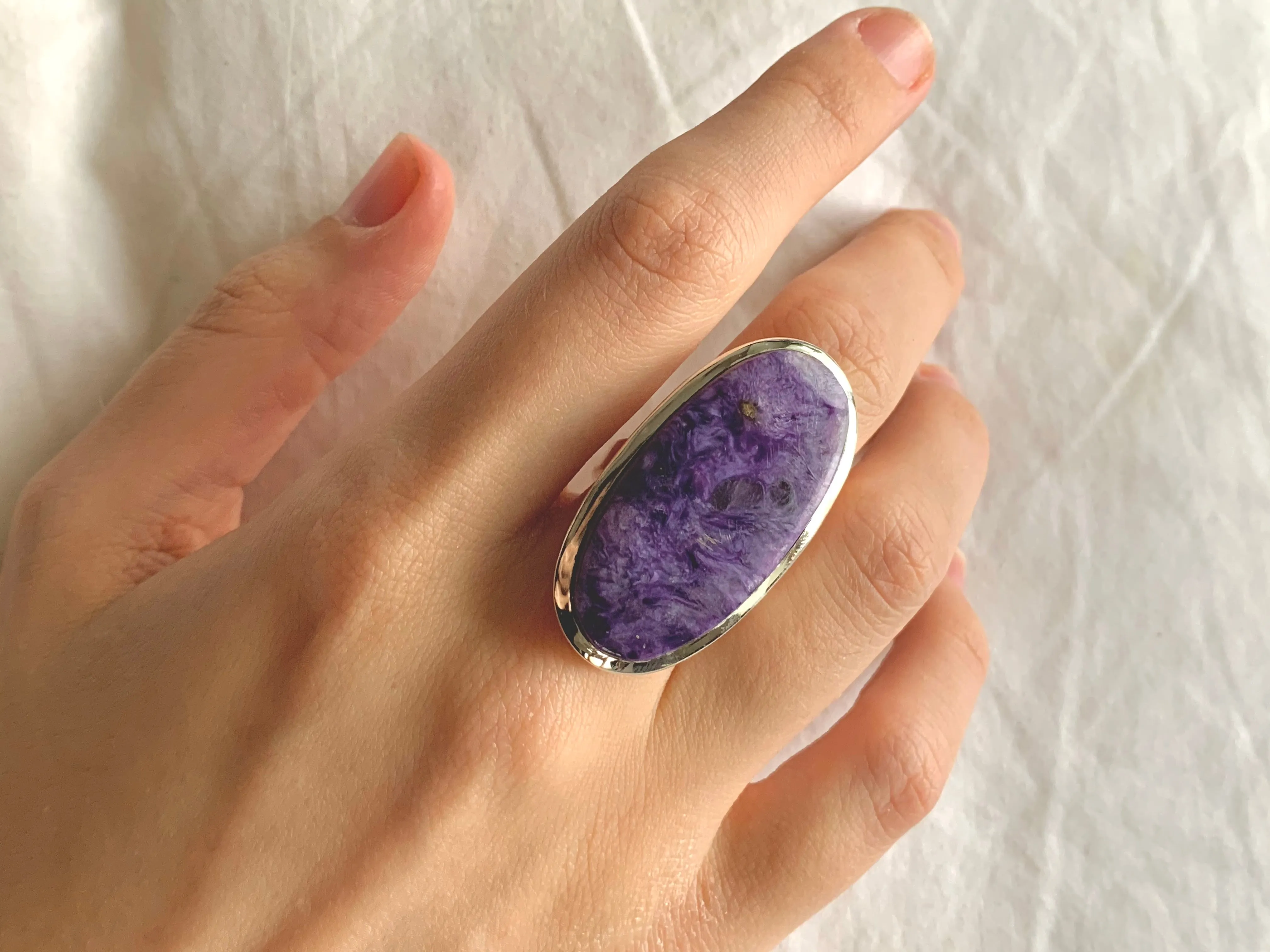 Charoite Naevia Ring - Long Oval (US 7 & 8.5)