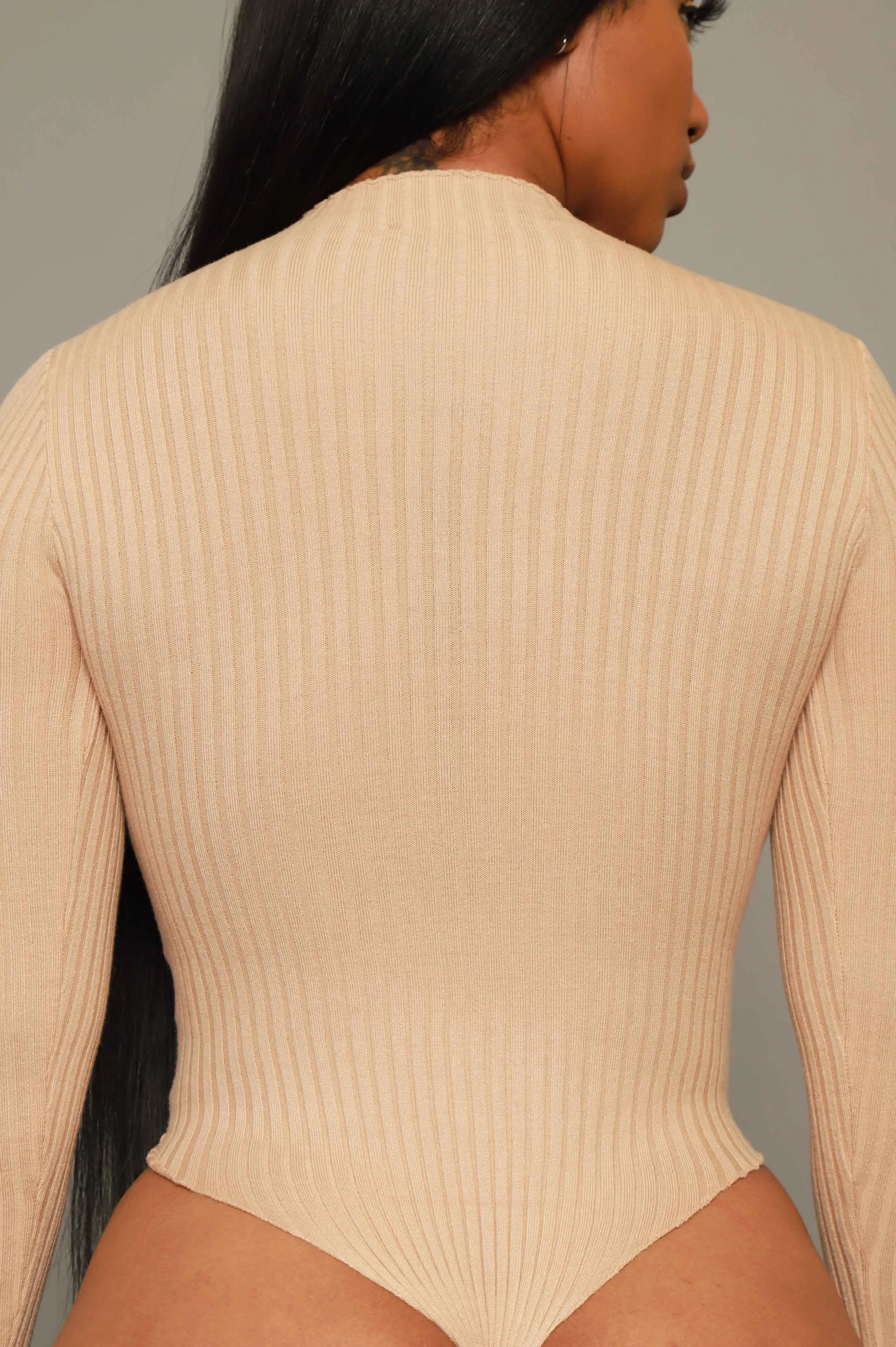 Chat Room Cut Out Turtleneck Knit Bodysuit - Sand