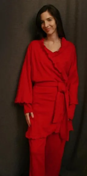 Cherry Red Short Wrap Robe Check Collection