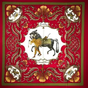 Cheval Turc Hermes Scarf by Vauzelles 90 cm Silk Twill Red Col.