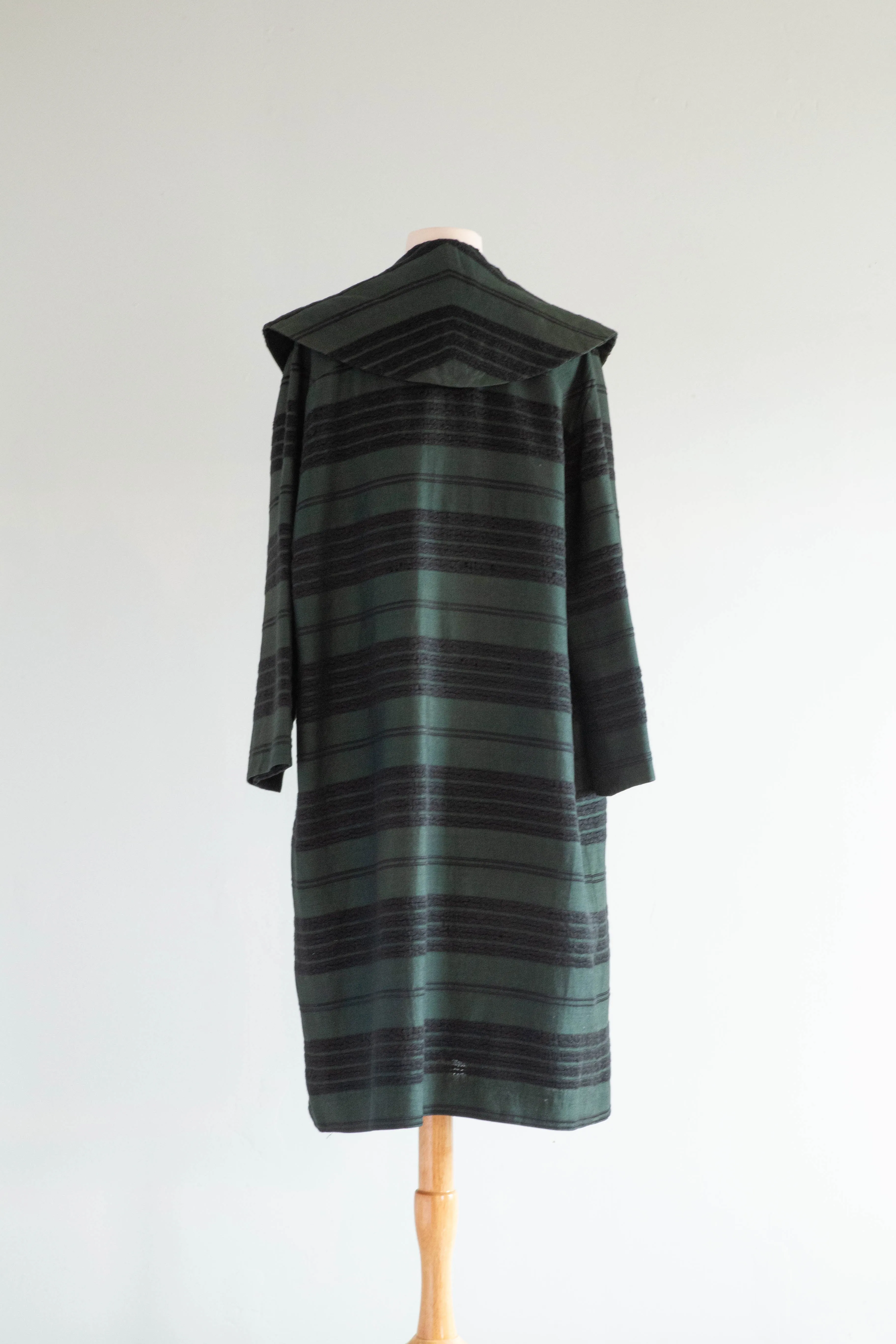 Chic 1950's Ladies Car Coat From Mexico is Forest Green and Black / Medium