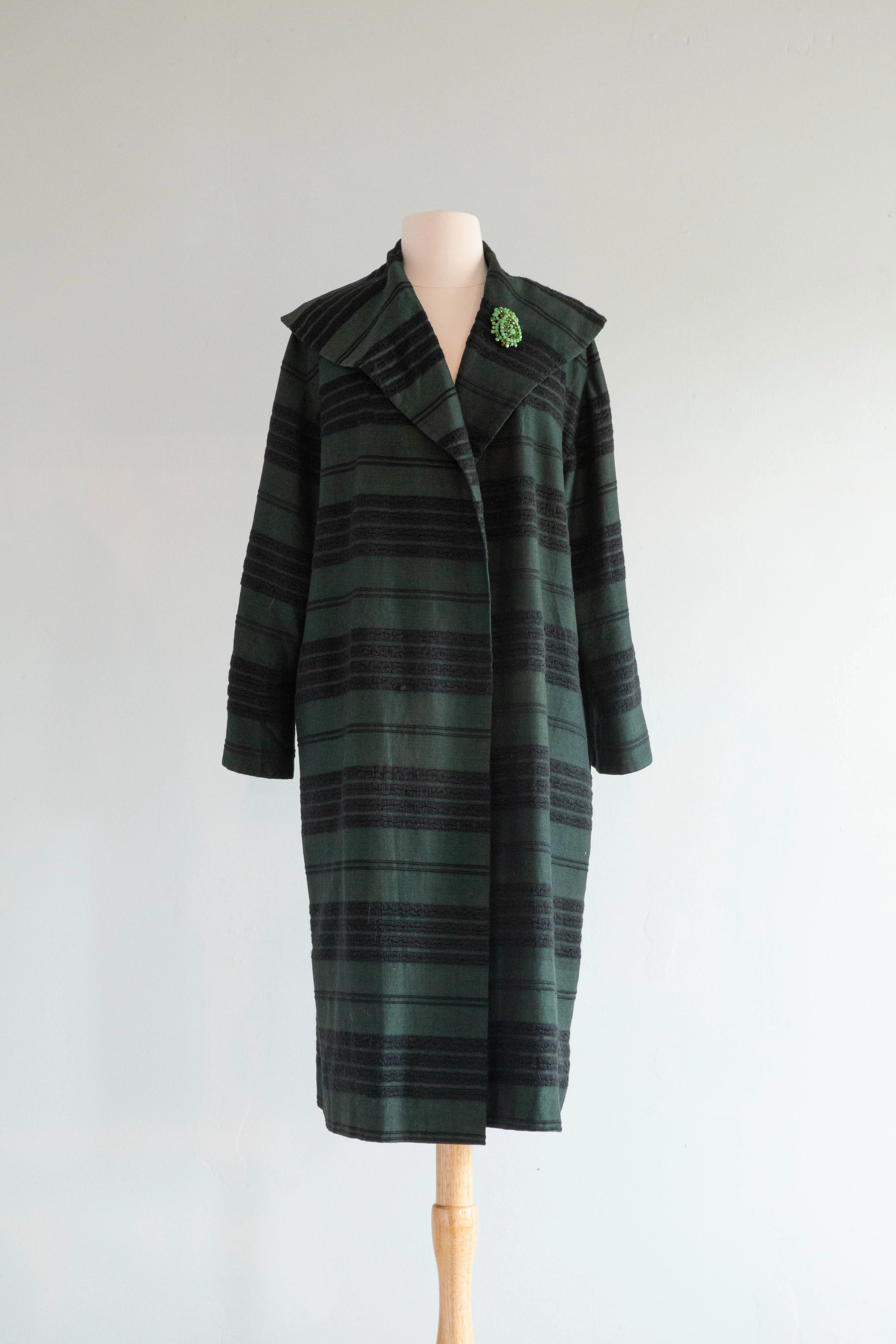 Chic 1950's Ladies Car Coat From Mexico is Forest Green and Black / Medium