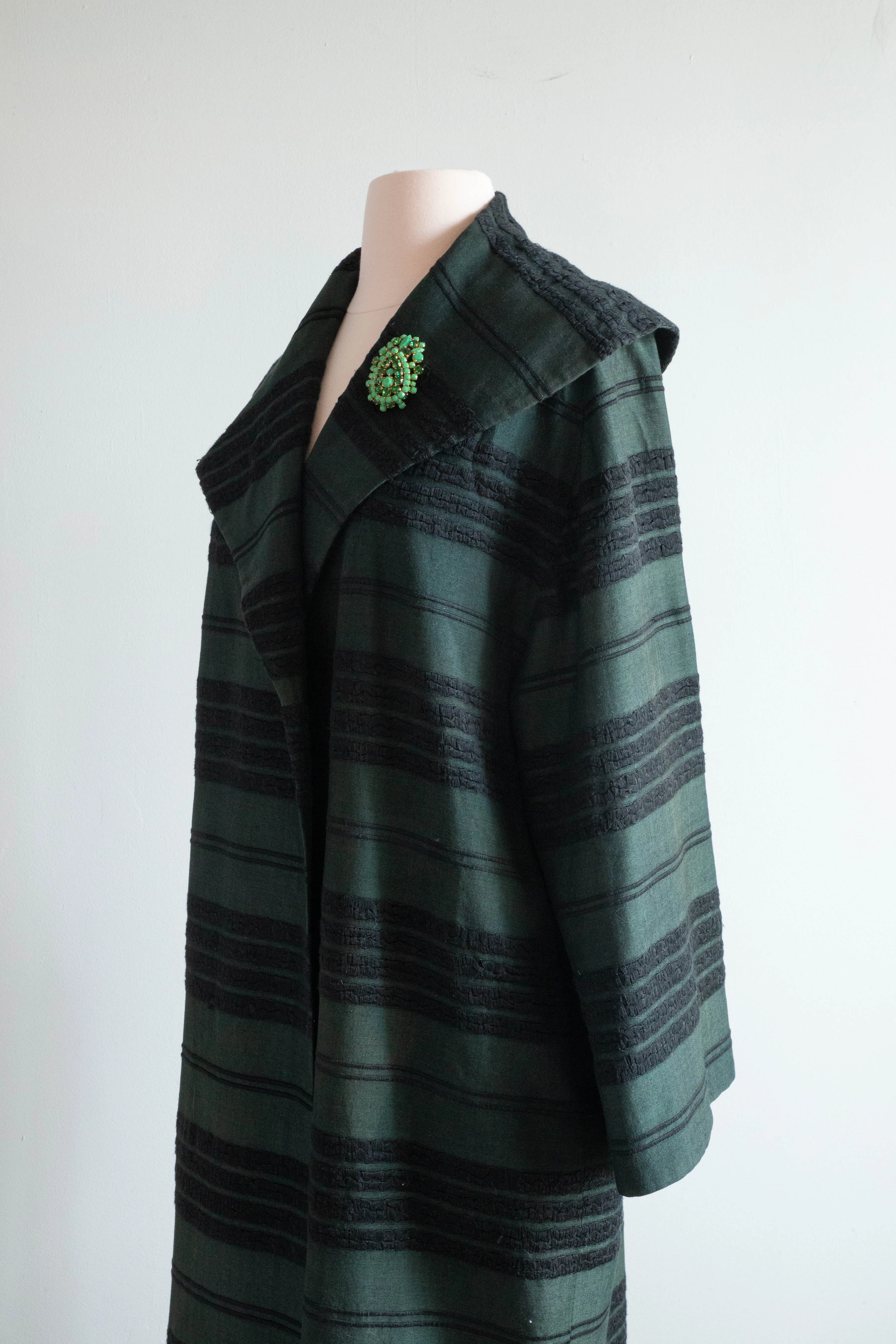 Chic 1950's Ladies Car Coat From Mexico is Forest Green and Black / Medium