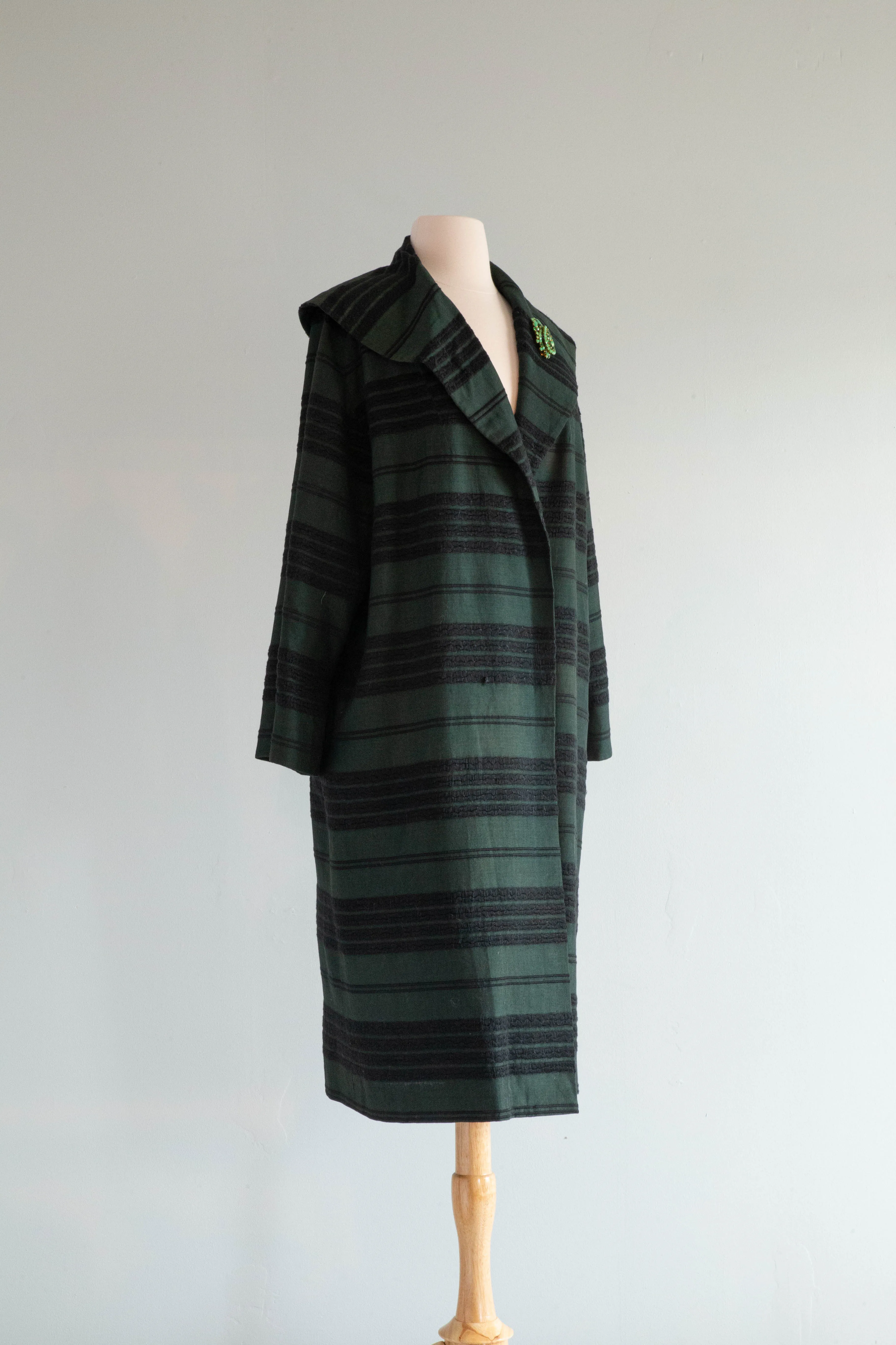 Chic 1950's Ladies Car Coat From Mexico is Forest Green and Black / Medium