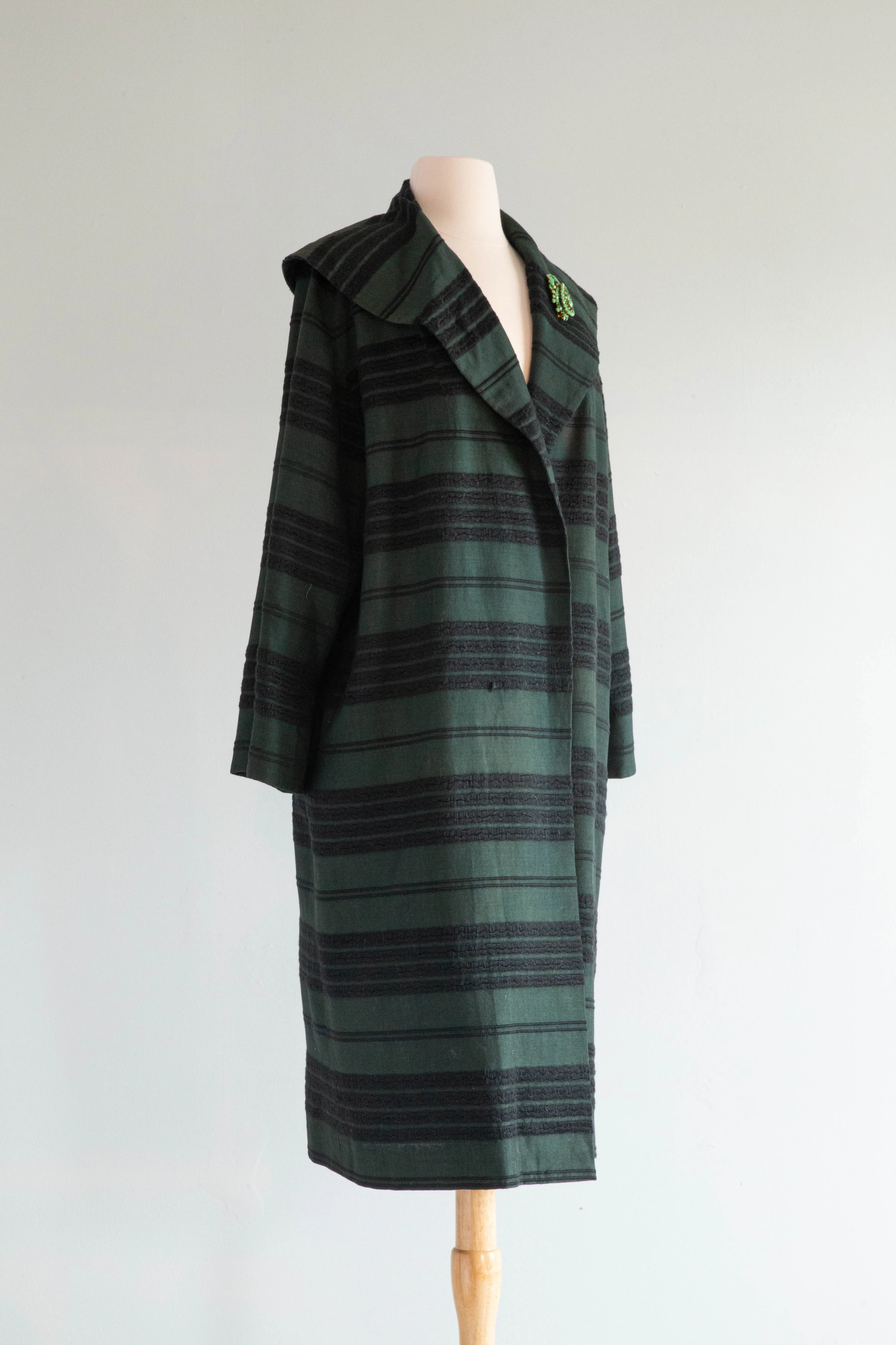 Chic 1950's Ladies Car Coat From Mexico is Forest Green and Black / Medium