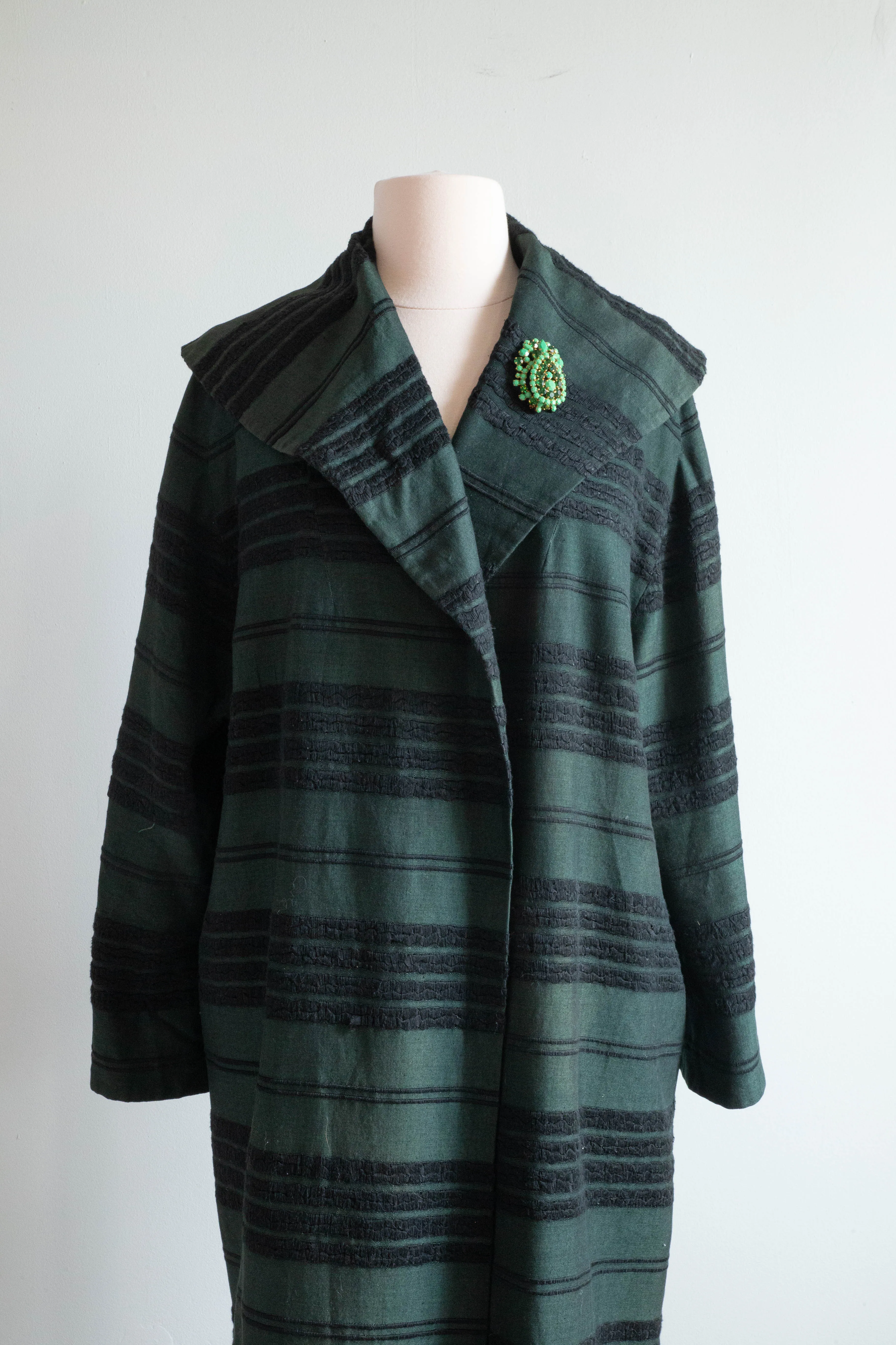 Chic 1950's Ladies Car Coat From Mexico is Forest Green and Black / Medium