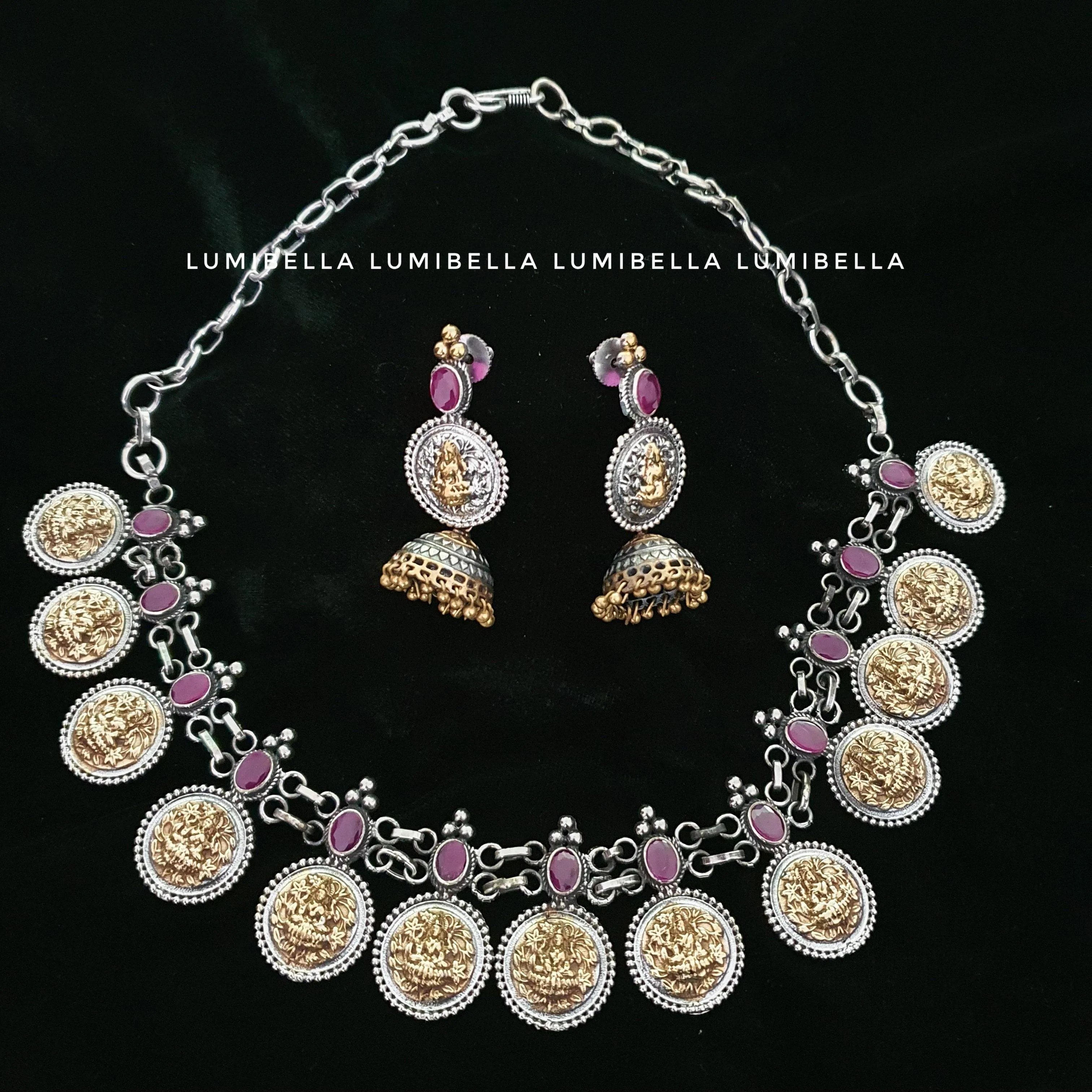 Coin Style Lakshmi pendant with and Earrings