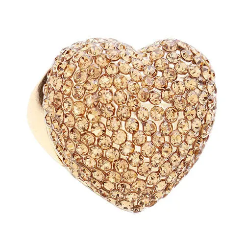 Colorful Heart Crystal Rhinestone Pave Stretchable Ring