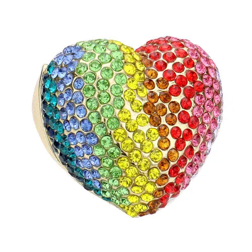 Colorful Heart Crystal Rhinestone Pave Stretchable Ring