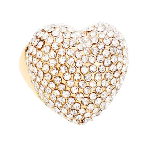 Colorful Heart Crystal Rhinestone Pave Stretchable Ring