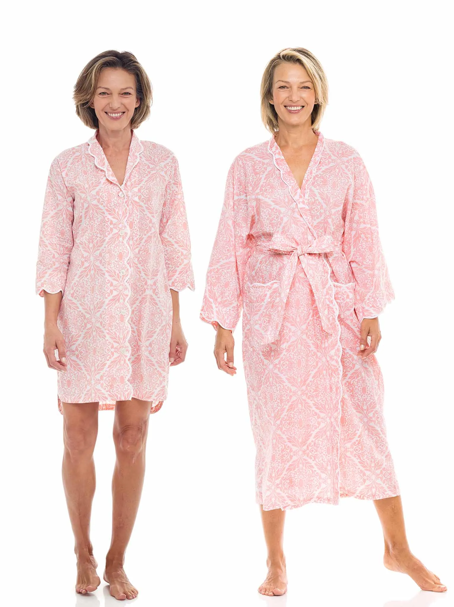 Coral Filigree Bundle: Kimono Robe   Nightshirt