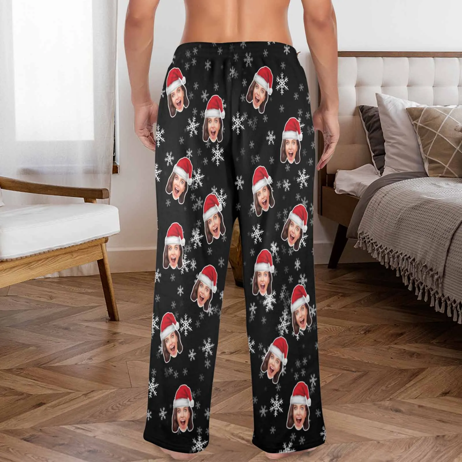 Coral Fleece Pajama Trousers-Custom Face Christmas Snowflake Warm and Comfortable Sleepwear Long Pajama Pants For Men Women