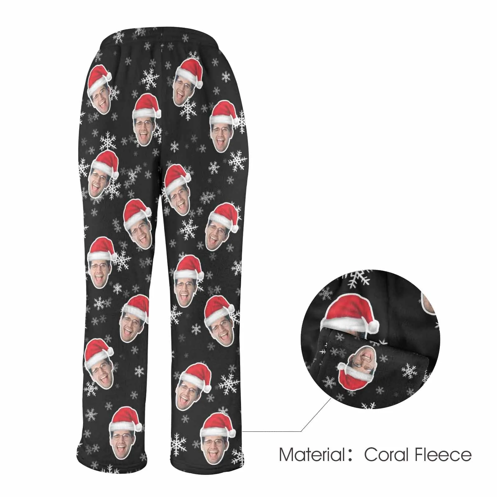 Coral Fleece Pajama Trousers-Custom Face Christmas Snowflake Warm and Comfortable Sleepwear Long Pajama Pants For Men Women